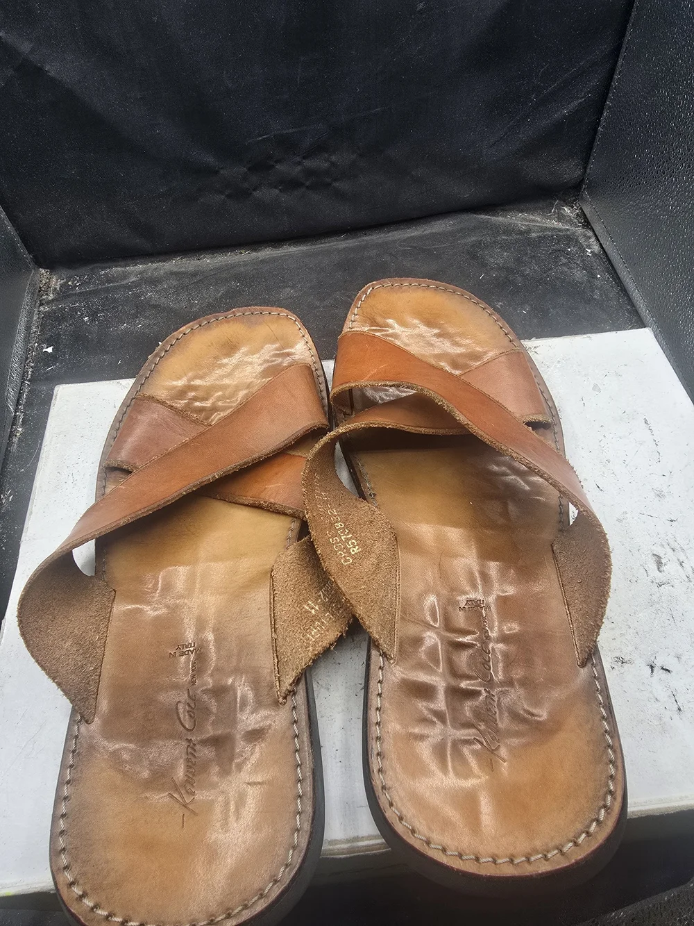 Kenneth Cole Men's Tan Leather Crossover Sandals